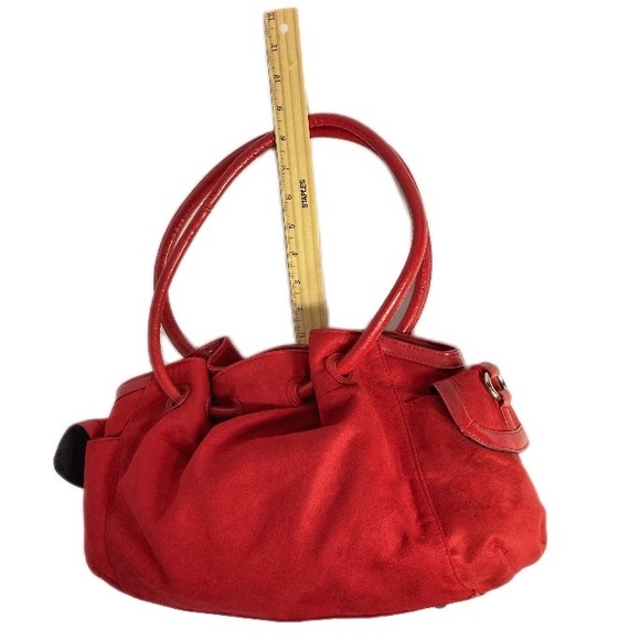 Coldwater Creek Red Purse Microfiber Side Pockets Bucket Bag - Picture 5 of 9